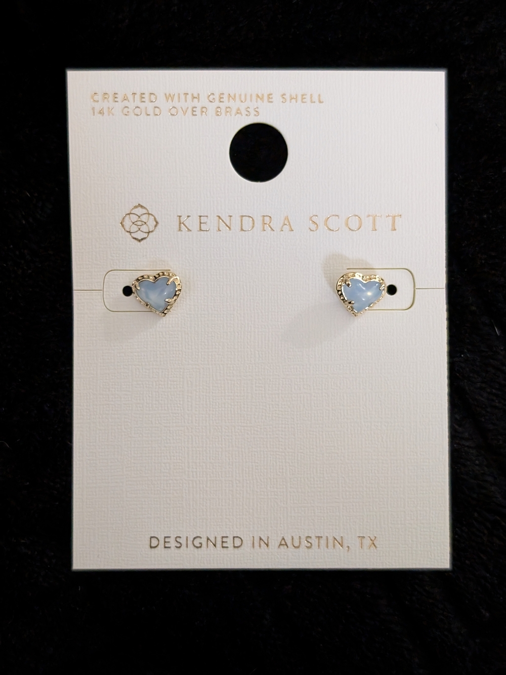 Kendra Scott Gold Heart Stud Earrings with Light Blue Shell